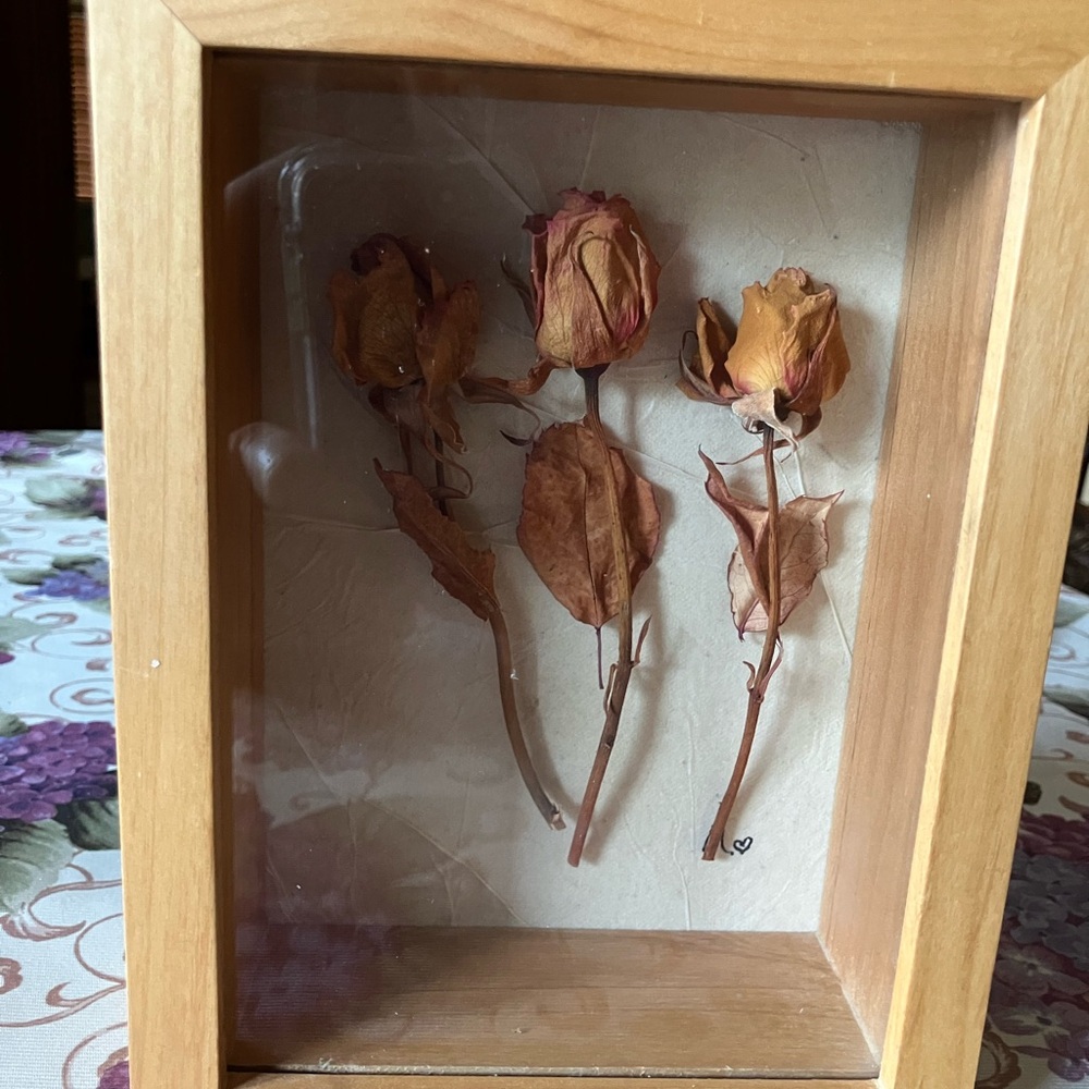 Natural Wood Shadow Box with Dried Roses signed by the artist - Picture 5 of 9